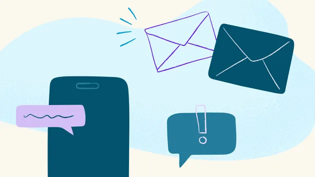 Illustration of envelopes and mobile phone notifications