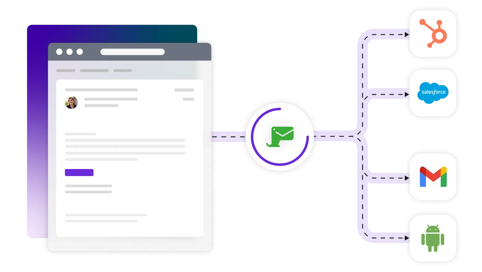 Email illustration on gradient background with Mailosaur logo and email client logos