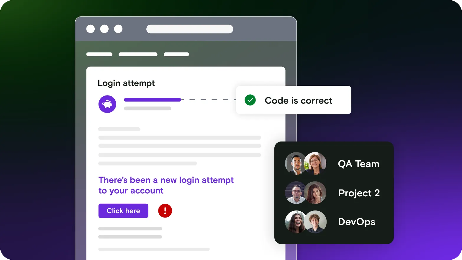 Email illustration with team dialog window on gradient background