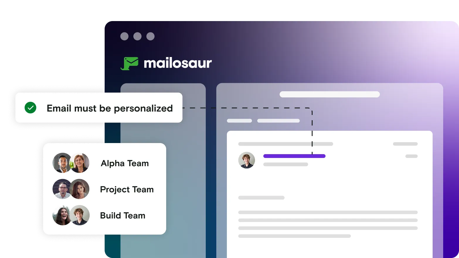 Mailosaur dashboard with pass notification and team dialog