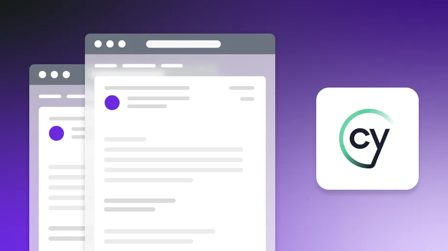 Email illustrations with Cypress logo on gradient background