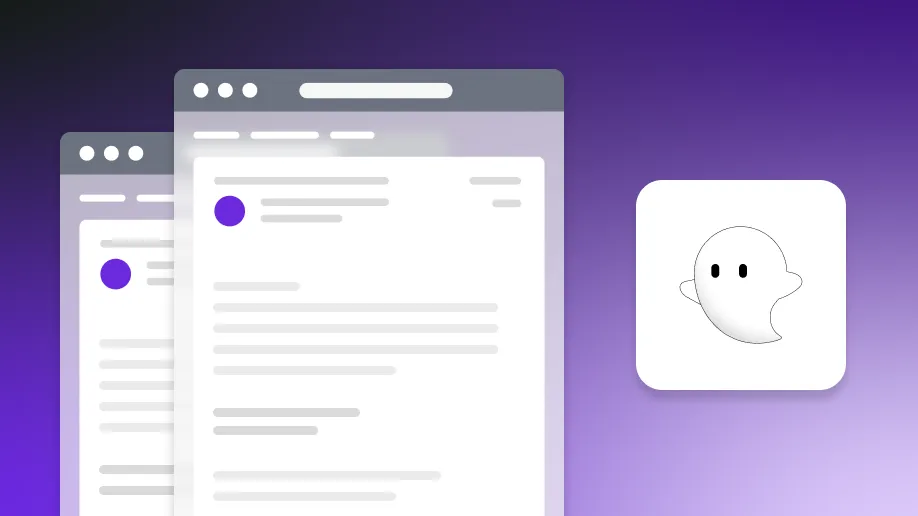 Email illustrations with Ghost Inspector logo on gradient background