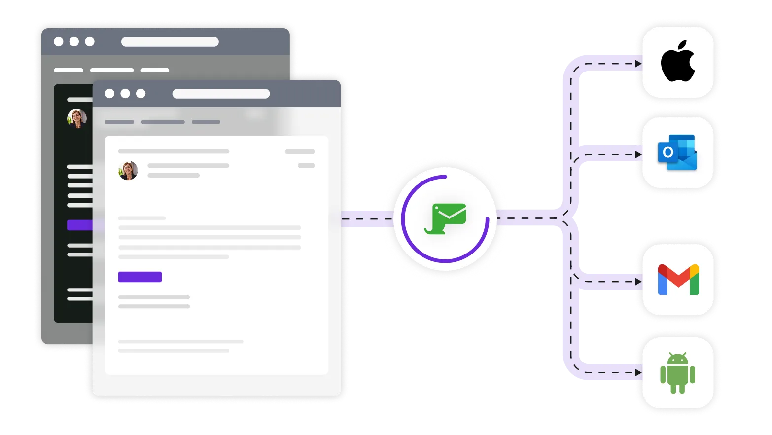 Email illustrations and Mailosaur logo linking to email client logos