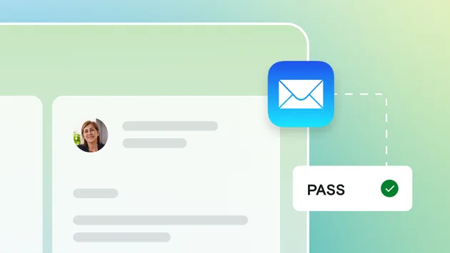 Email illustration on gradient background with pass notification