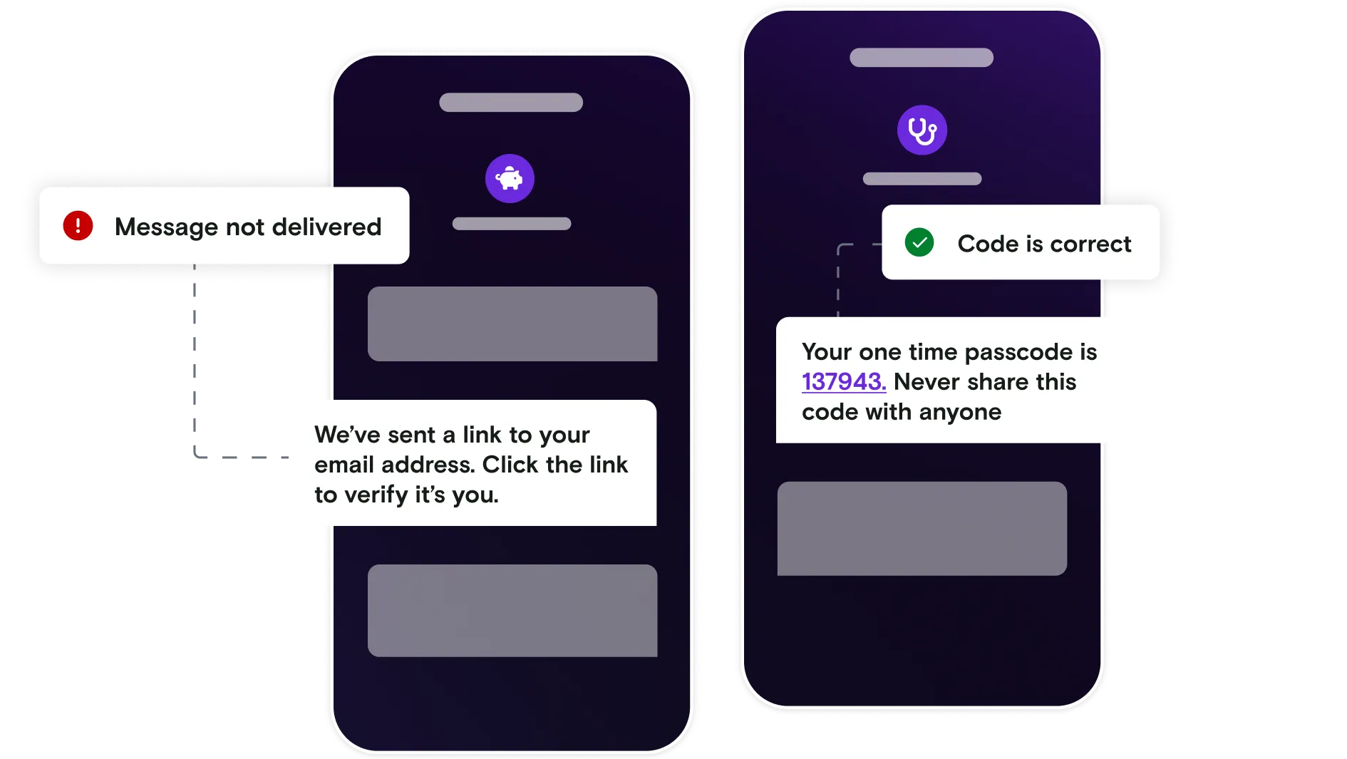 Mobile illustrations with sms messages and pass and fail notifications