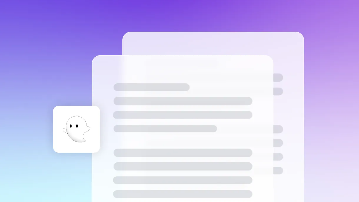 Ghost Inspector logo on illustration of documents on gradient background