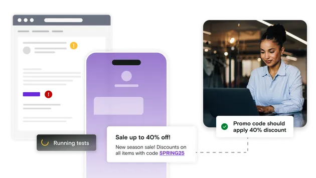 Email and mobile illustration with promo code notification and image of a woman on a laptop