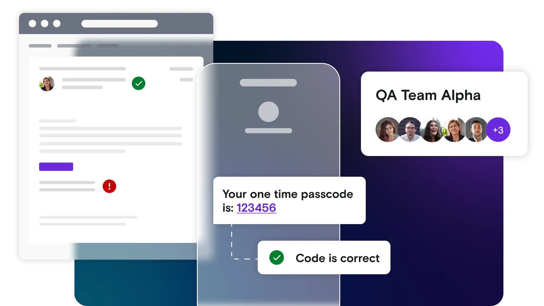 Email and mobile illustration with QA team images