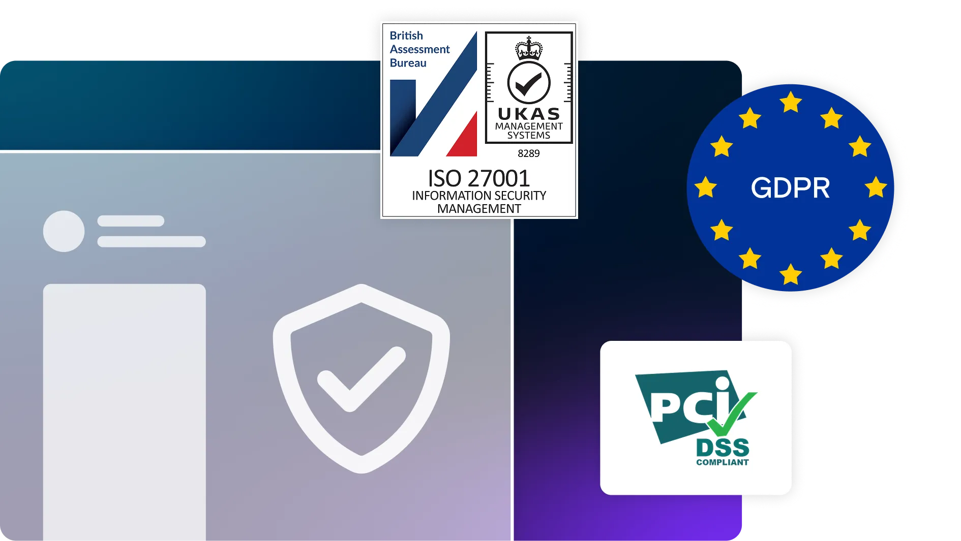 Security and GDPR logos on gradient background with laptop illustration