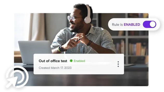 Man with headphones on laptop with out of office test enabled