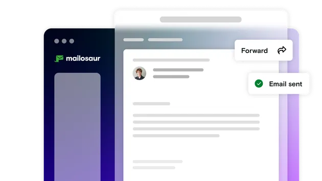 Dashboard illustration with email and forward button and email sent notification