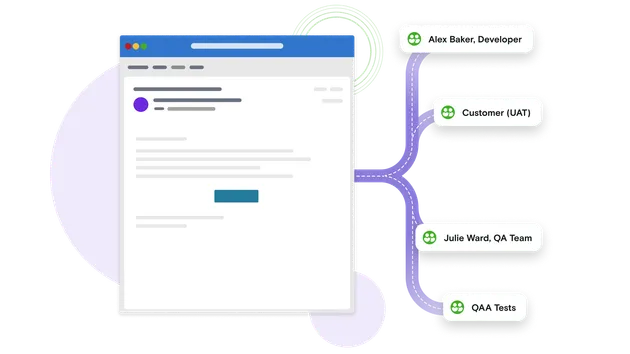 Outlook window with QA teams and developers