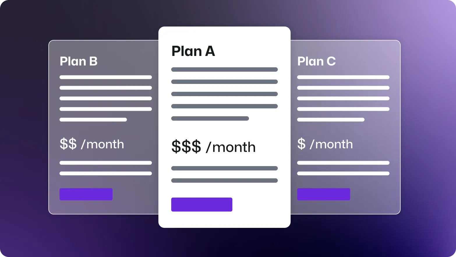 Illustrations of billing plans on gradient background