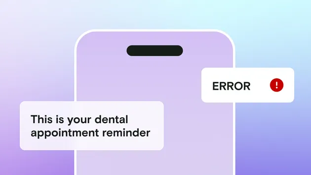 Mobile phone illustration with text message and error notification