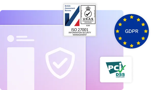 Security and GDPR logos on gradient background with laptop illustration