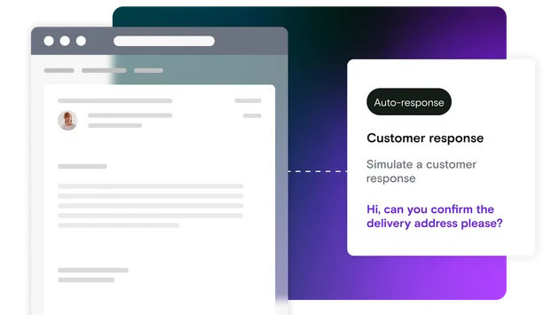 Email illustration with customer response dialog window on gradient background
