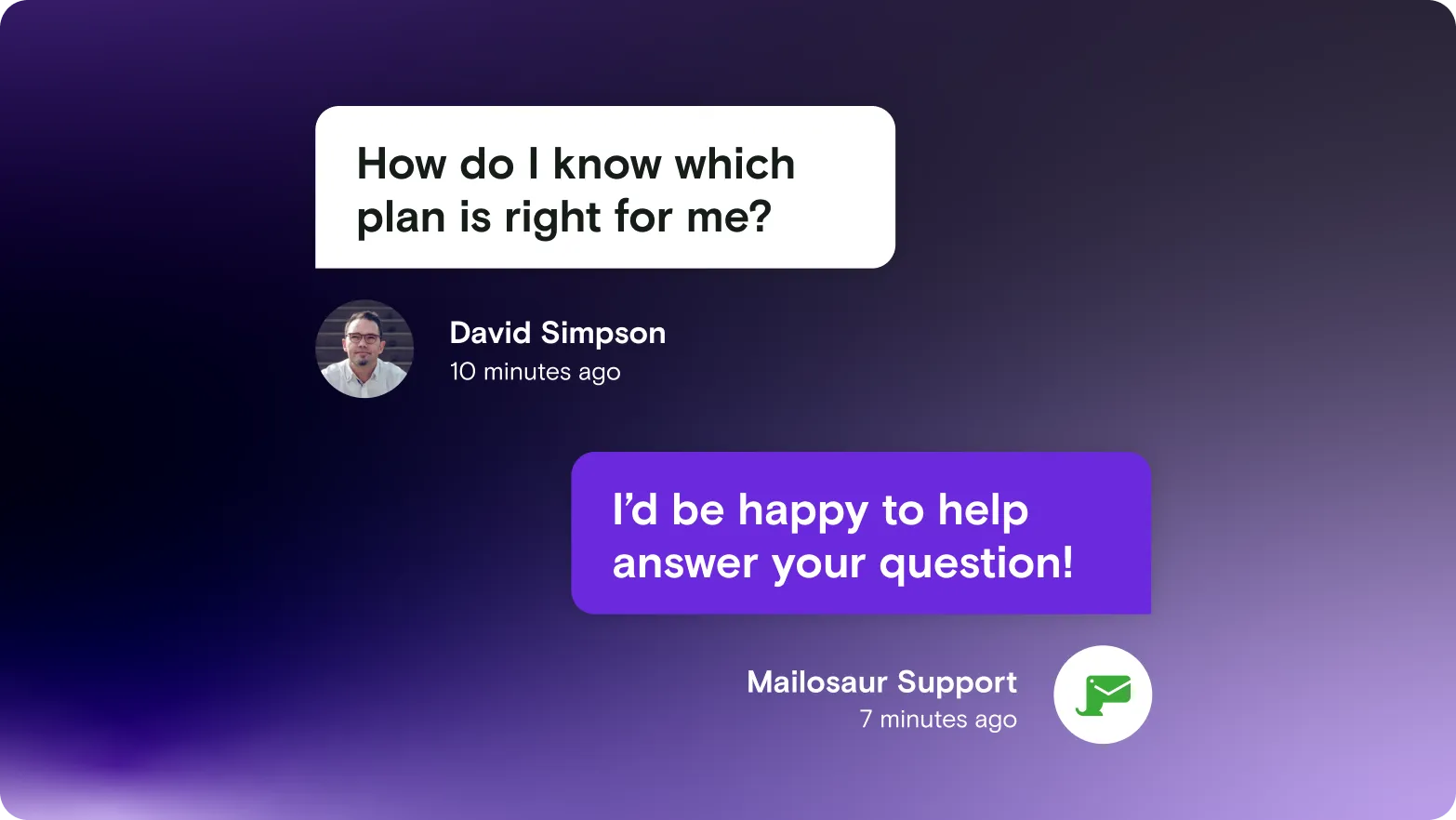 Customer and support speech bubbles on gradient background