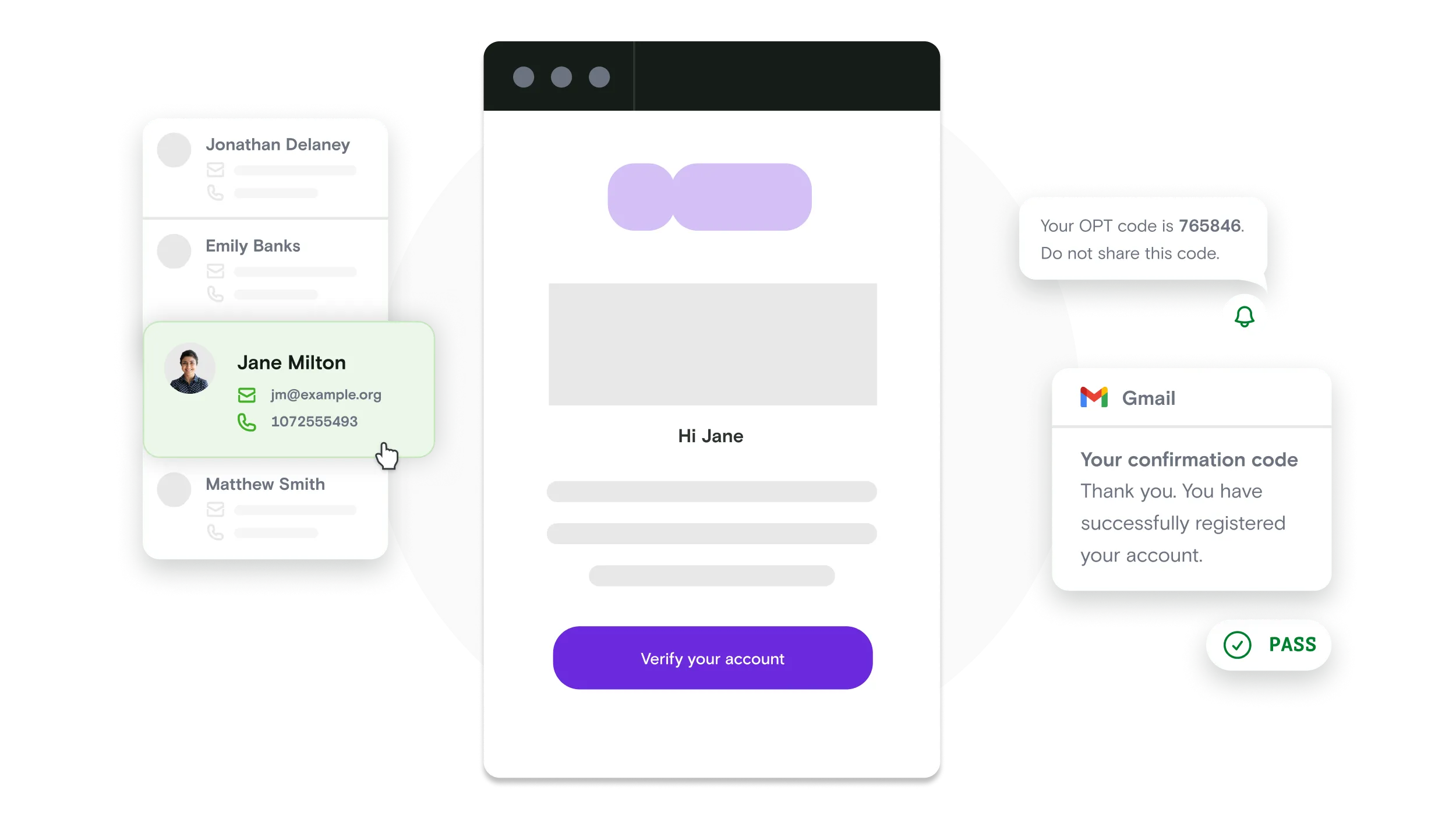 Verify your account window with notifications