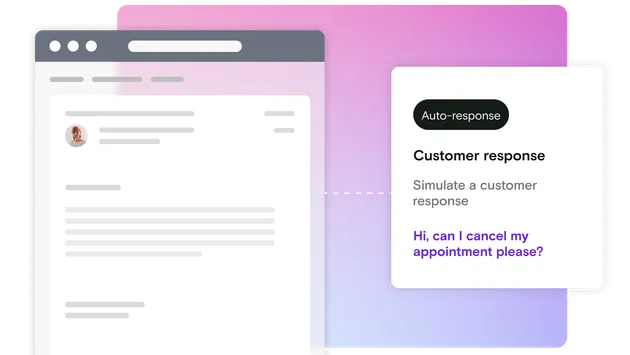 Email illustration with customer response dialog window on gradient background