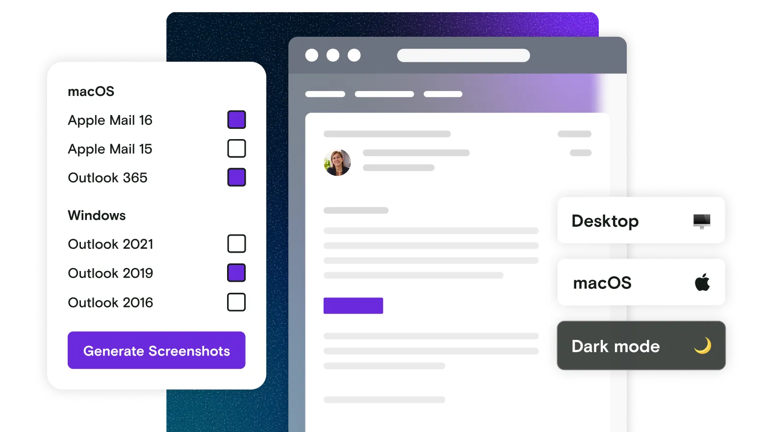 Email illustration with device and email client dialog box