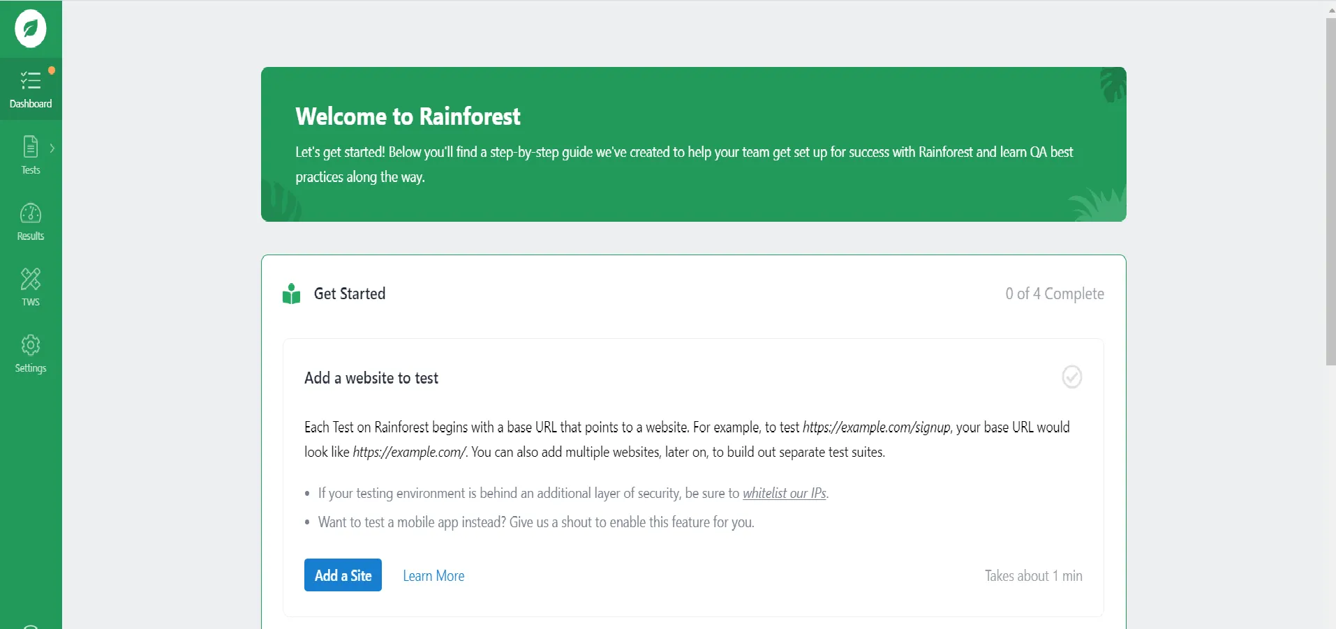 Welcome to Rainforest screen