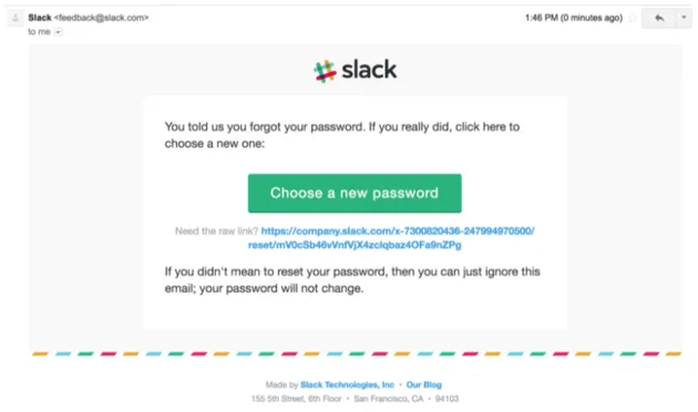 Slack password reset email example