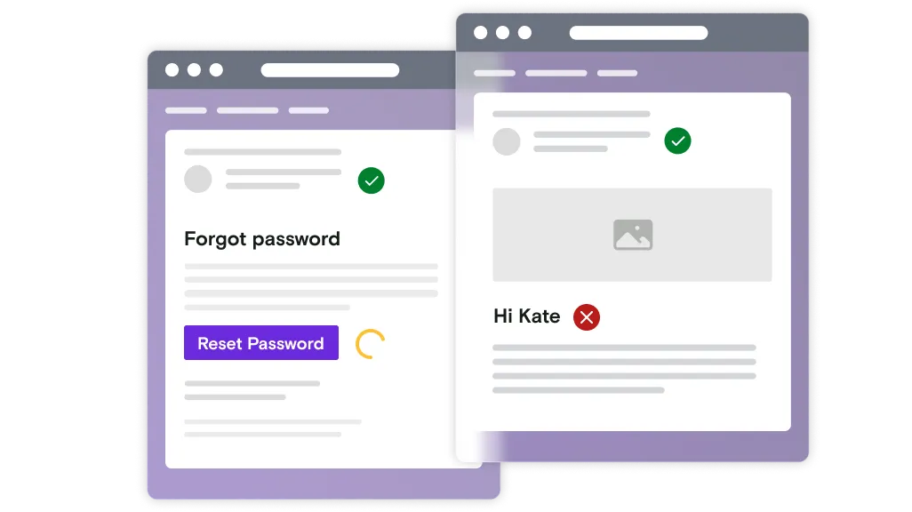 Emails shown side by side, with the links on one being tested, and the personalisation of another failing. 