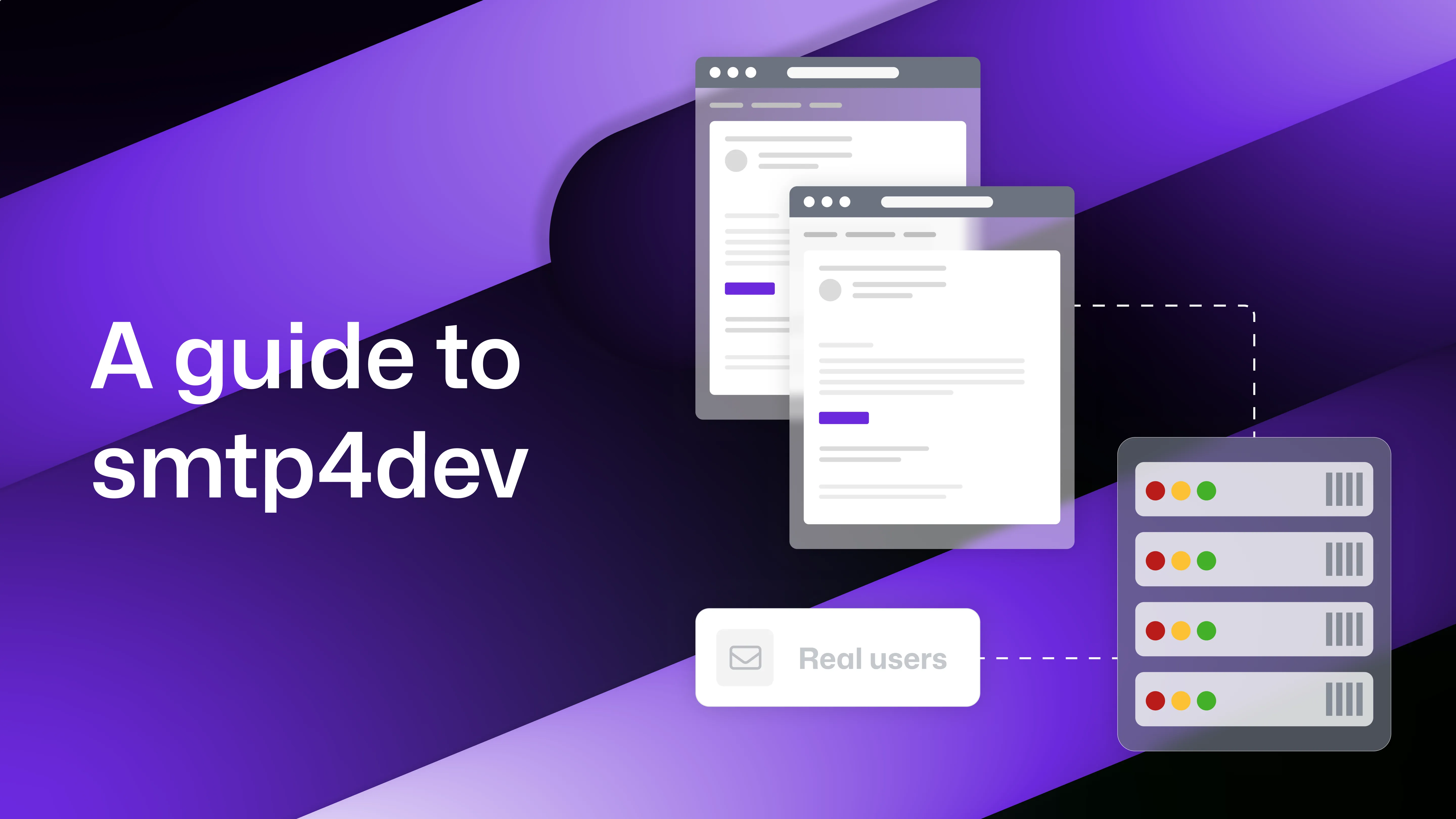 "A guide to smtp4dev" with an illustration showing multiple email windows being tested before they get to real users