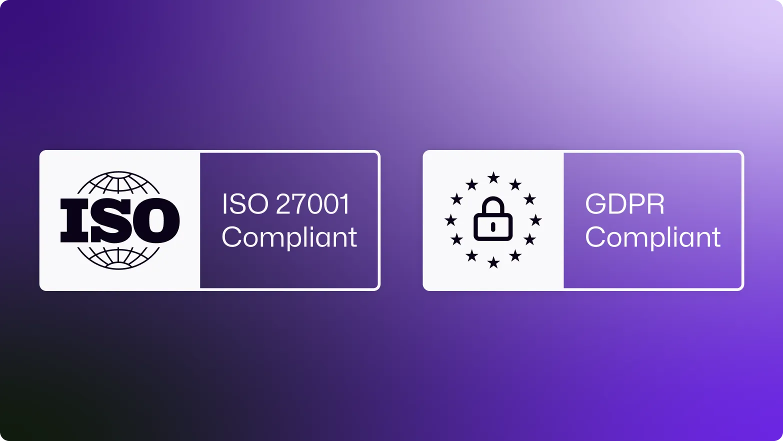 ISO 27001 compliance symbolism, alongside a symbol representing GDPR compliance